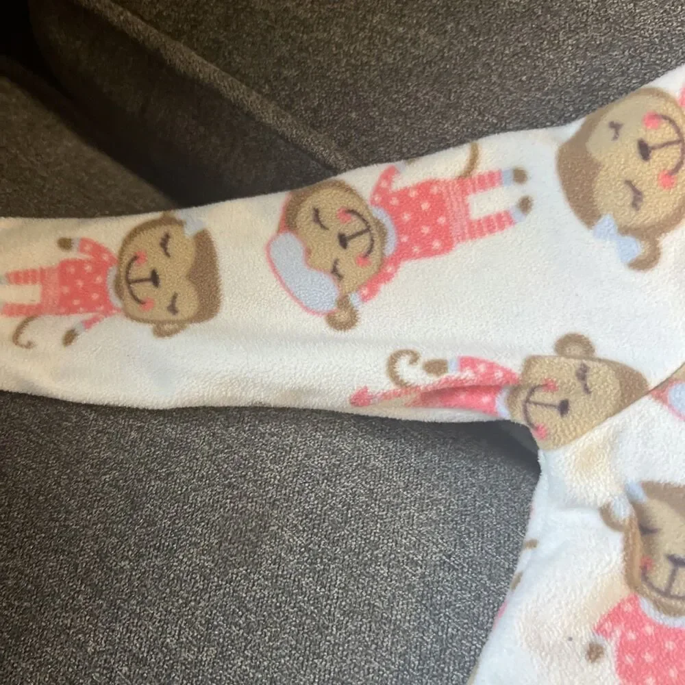 Carters Super Comfy Fleece 24 Months One Piece Pajamas‎ White Pink Monkey Feet